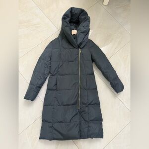 Cole Haan Signature Long Dark Green Puffer Polyester Coat with Hood M